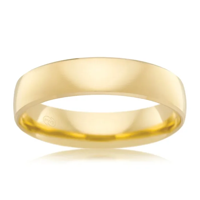 9ct Yellow Gold 5mm Half Round Bevelled Ring. Size Z/Z1/2