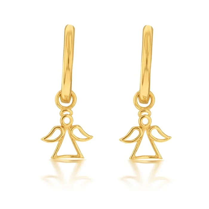 9ct Yellow Gold Angel On Sleeper Earrings