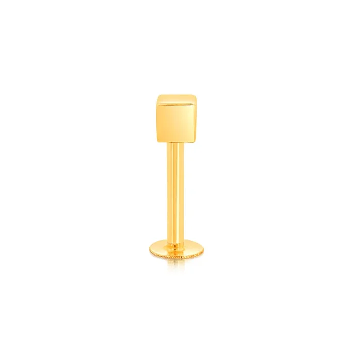9ct Yellow Gold Cube Lip Piercing Bar Body Jewellery