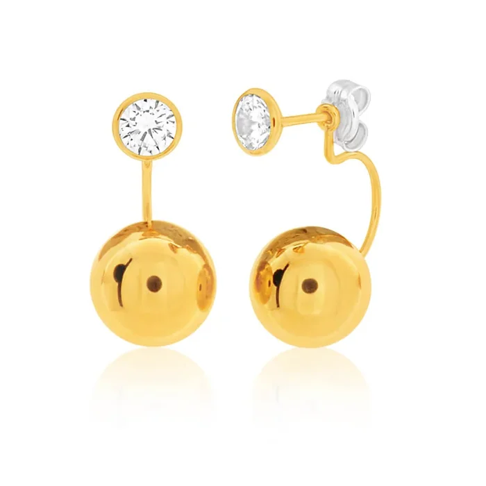 9ct Yellow Gold Cubic Zirconia Gold Ball Stud Earrings