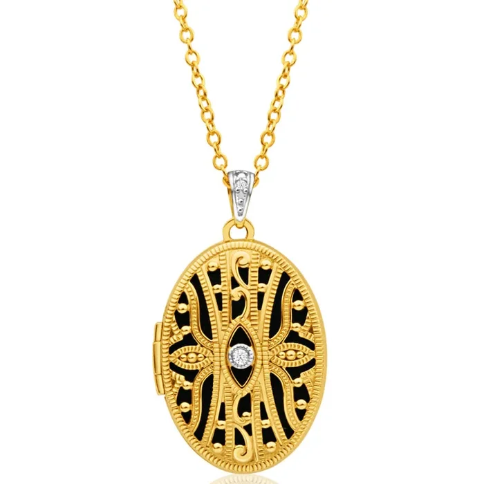 9ct Yellow Gold Diamond Locket Pendant
