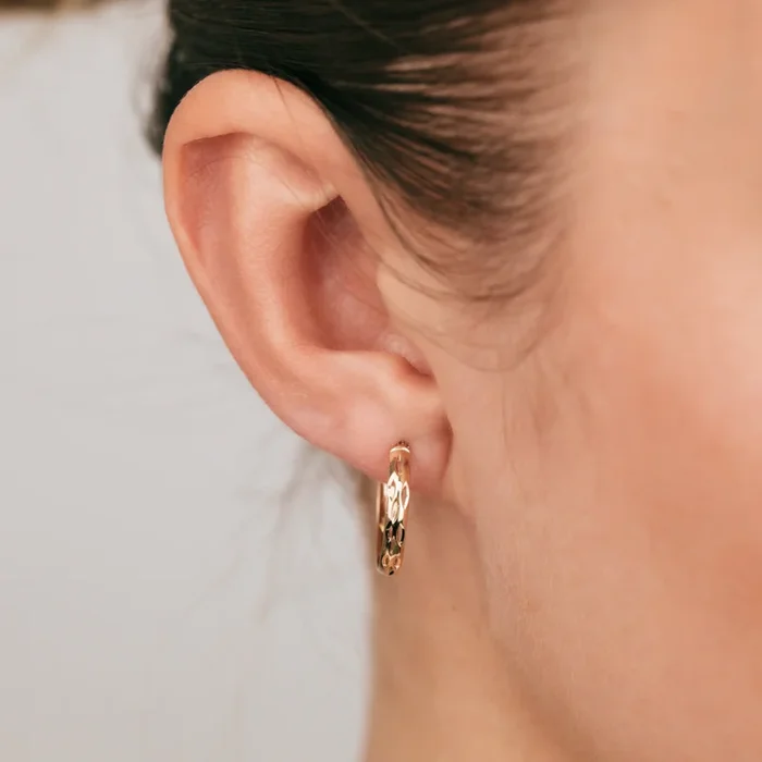 9ct Yellow Gold Double Side Diamond Cut 16mm Sleeper Earrings