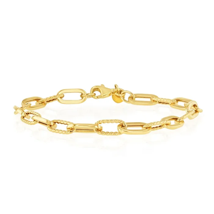 9ct Yellow Gold Fancy Paperclip 19cm Bracelet