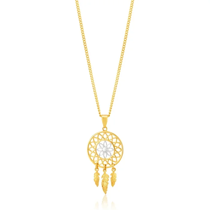9ct Yellow Gold Feathered Dream Catcher Pendant