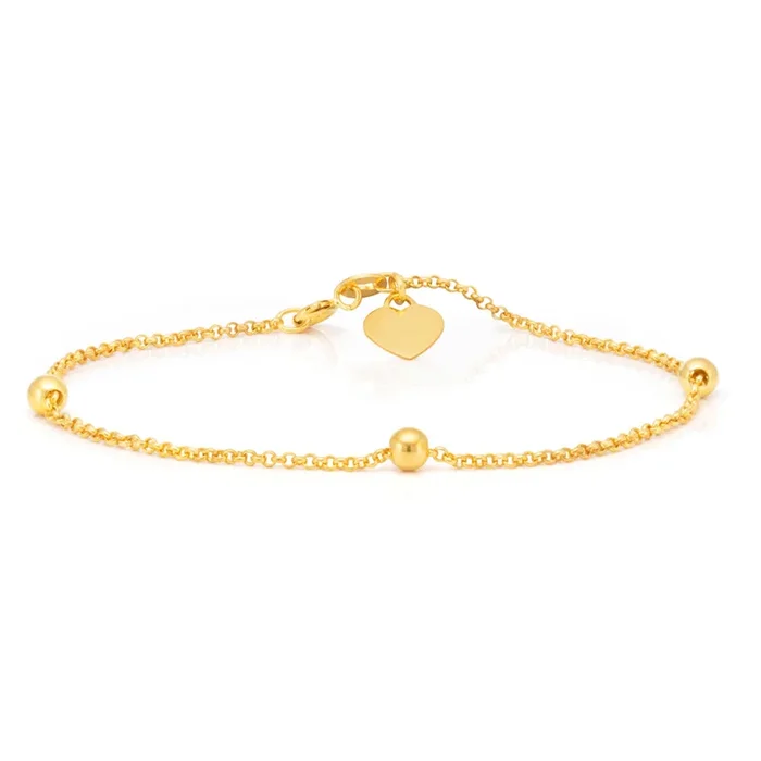 9ct Yellow Gold Filled 19cm Belcher Heart Charm Bracelet