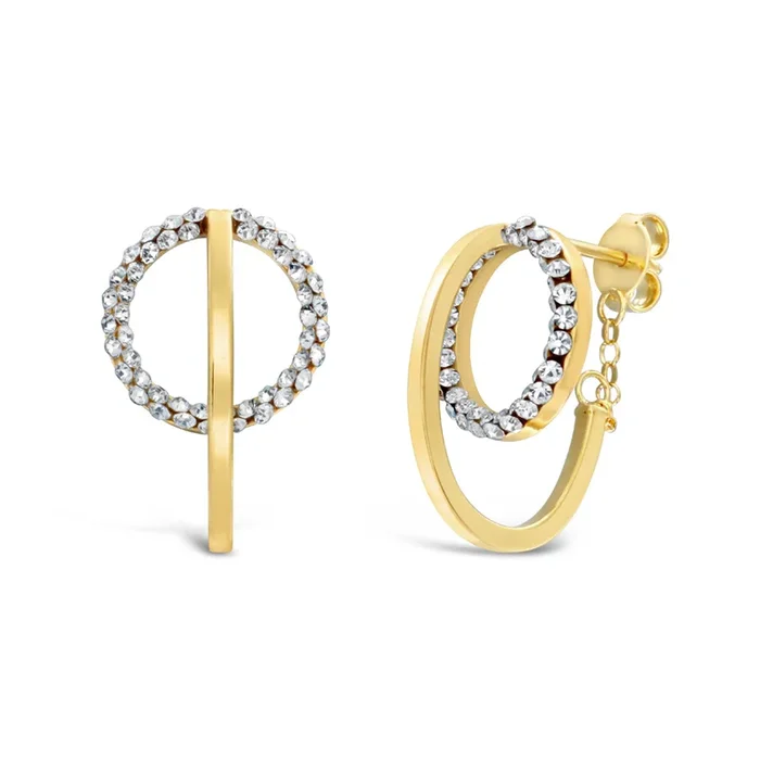 9ct Yellow Gold Filled Fancy Double Circle Crystal Earrings