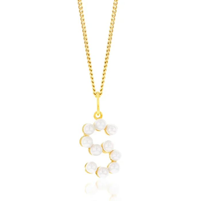 9ct Yellow Gold Fresh Water Pearl Mini Initial “S” Pendant