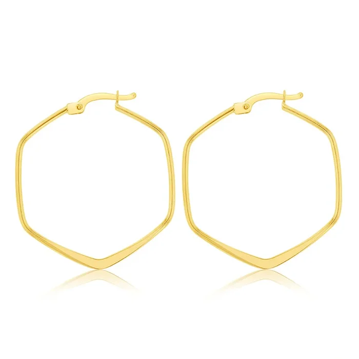 9ct Yellow Gold Geometric Shaped 25mm Hoop Earrings