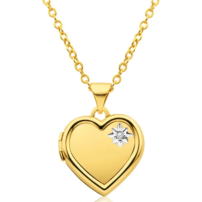 9ct Yellow Gold Heart Shaped Locket with Diamond
