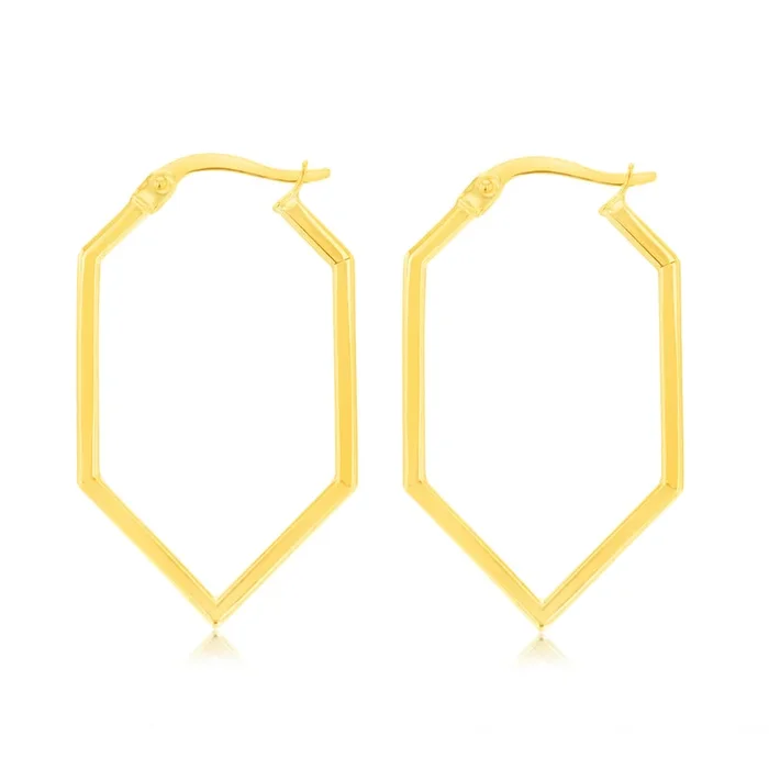 9ct Yellow Gold Hexagonal Hoop Earrings