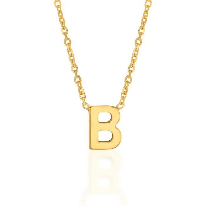 9ct Yellow Gold Initial “B” Pendant on 43cm Chain