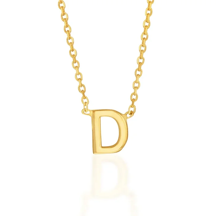 9ct Yellow Gold Initial “D” Pendant on 43cm Chain