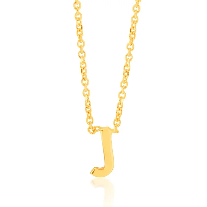 9ct Yellow Gold Initial “J” Pendant on 43cm Chain