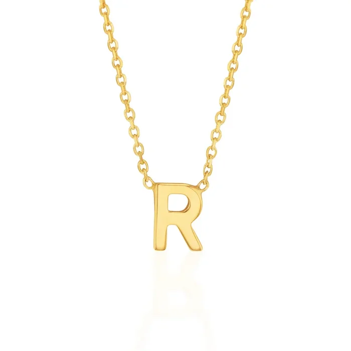 9ct Yellow Gold Initial “R” Pendant On 43cm Chain