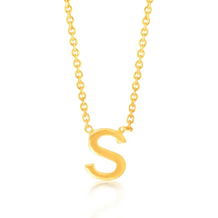 9ct Yellow Gold Initial “S” Pendant on 43cm Chain
