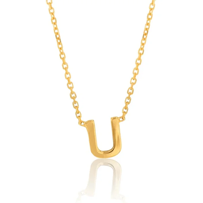 9ct Yellow Gold Initial “U” Pendant On 43cm Chain