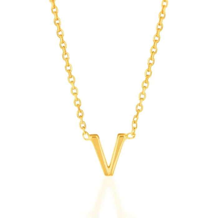 9ct Yellow Gold Initial “V” Pendant on 43cm Chain