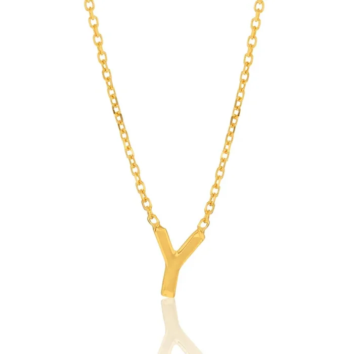 9ct Yellow Gold Initial “Y” Pendant on 43cm Chain