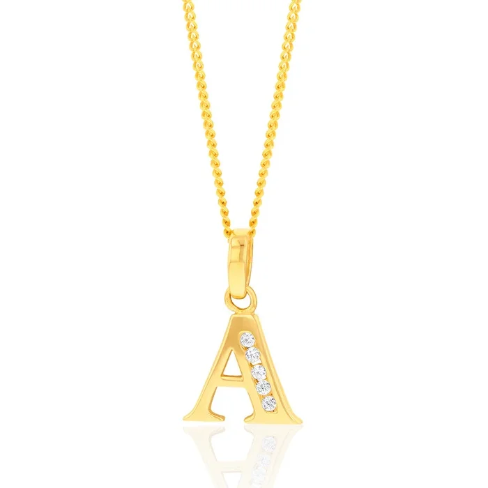 9ct Yellow Gold Initial A Zirconia Pendant