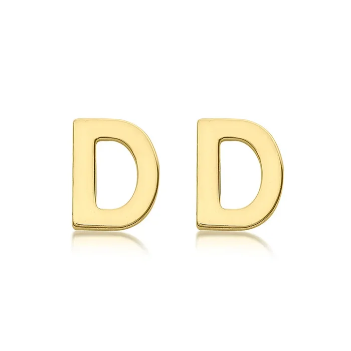 9ct Yellow Gold Mini Initial “D” Stud Earrings