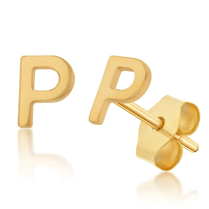 9ct Yellow Gold Mini Initial “P” stud Earrings