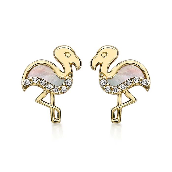 9ct Yellow Gold Mother of Pearl Flamingo Studs