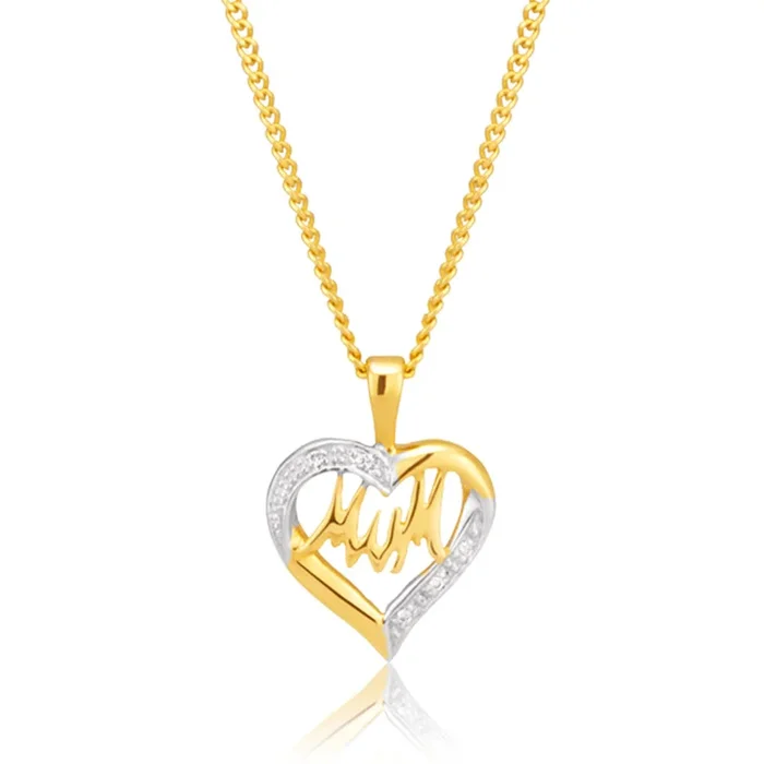 9ct Yellow Gold Mum Diamond Heart Pendant