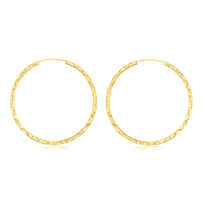 9ct Yellow Gold Patterned 30mm Sleeper Earrings
