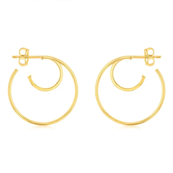 9ct Yellow Gold Plain Double 3/4th Hoop Earrings