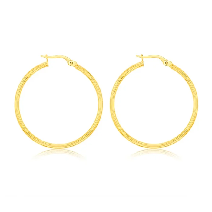 9ct Yellow Gold Polished 30mm Hoop Earrings