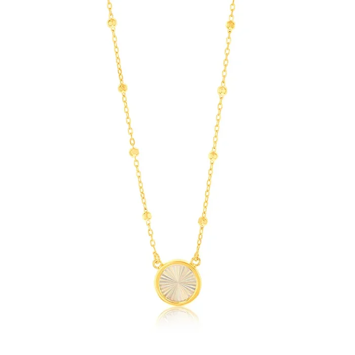 9ct Yellow Gold Rainbow Circle Pendant On Trace and Ball 43-46cm Chain