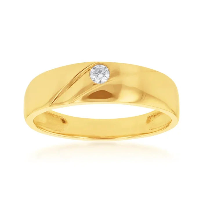 9ct Yellow Gold Round Cubic Zirconia Gents Ring