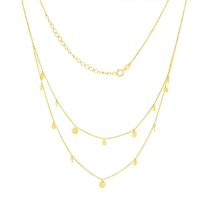 9ct Yellow Gold Round Disc Charms On Double 42cm Chain