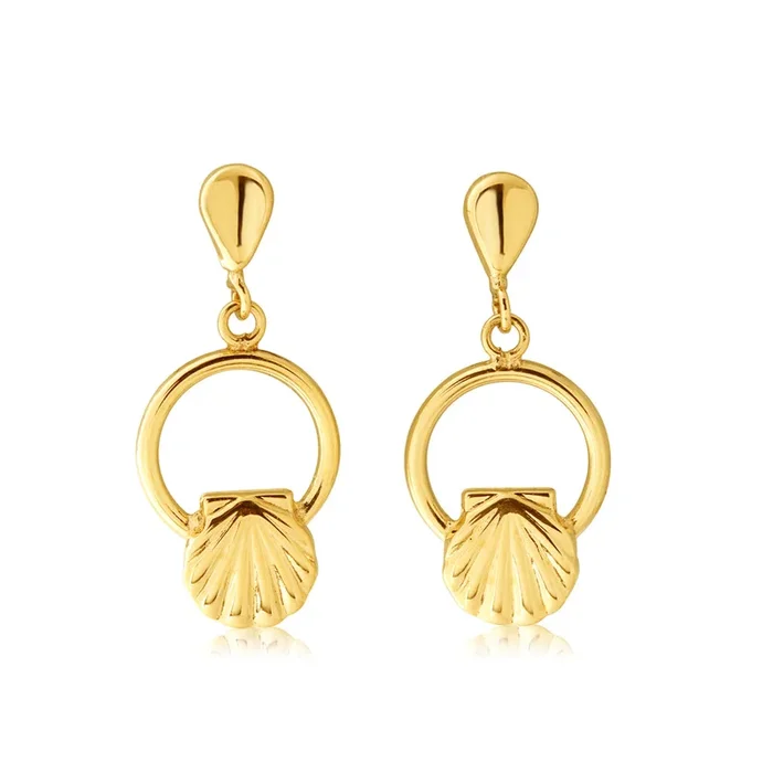 9ct Yellow Gold Scallop Shell Drop Earrings