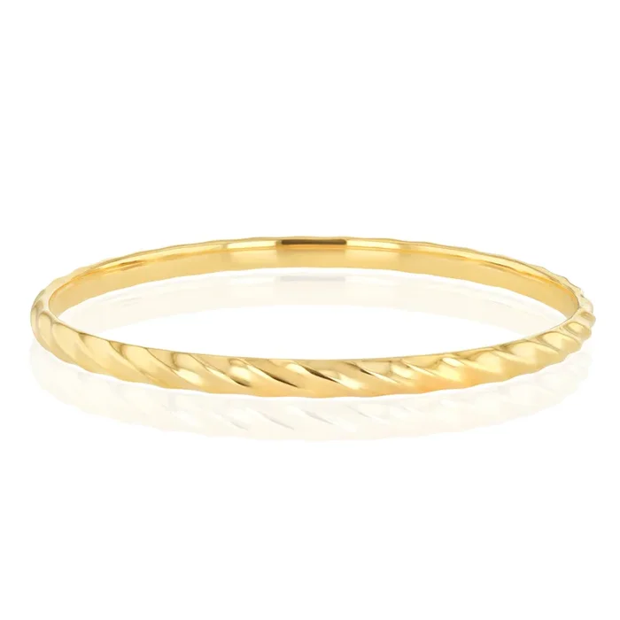 9ct Yellow Gold Semi Hollow Twist 65mm Bangle