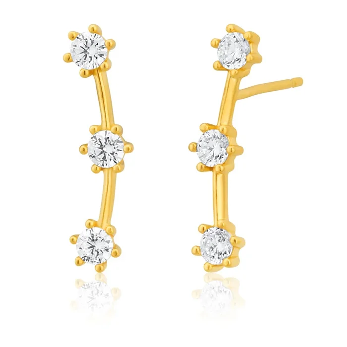 9ct Yellow Gold Silver Filled 3 Stars Ear Climber