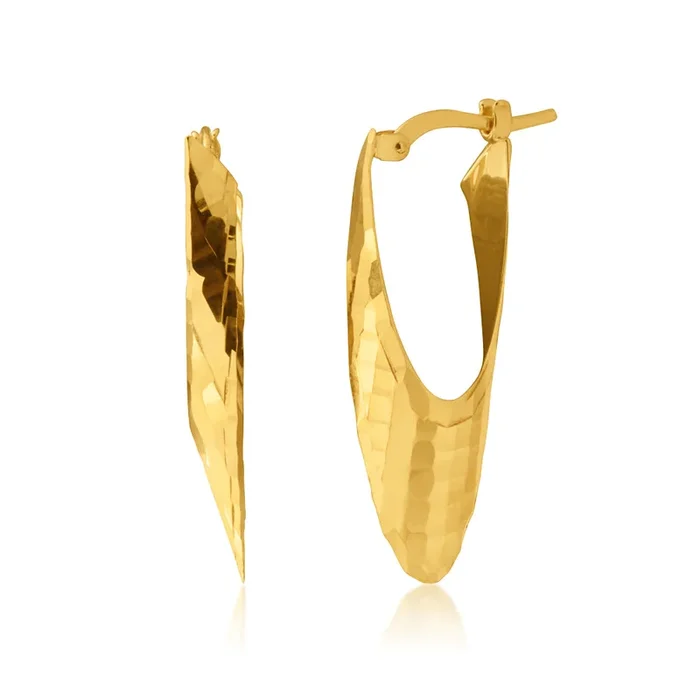 9ct Yellow Gold Silver Filled Diamond Cut Groove Oval Earrings