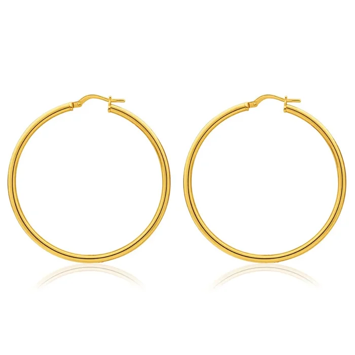 9ct Yellow Gold Silver Filled Gypsy 40mm Hoop Earrings