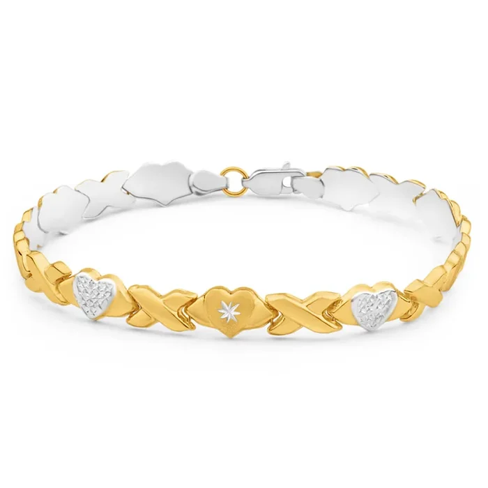 9ct Yellow Gold Silver Filled Heart Fancy 19cm Bracelet