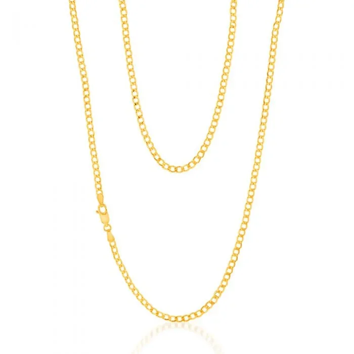 9ct Yellow Gold Silverfilled Bevelled Curb 80 Gauge 60cm Chain