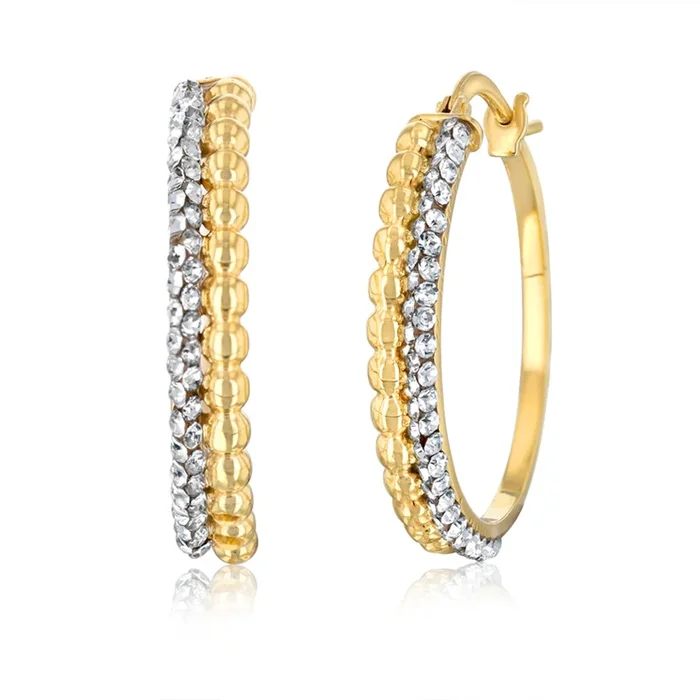 9ct Yellow Gold Silverfilled Crystals On Fancy Hoop Earrings