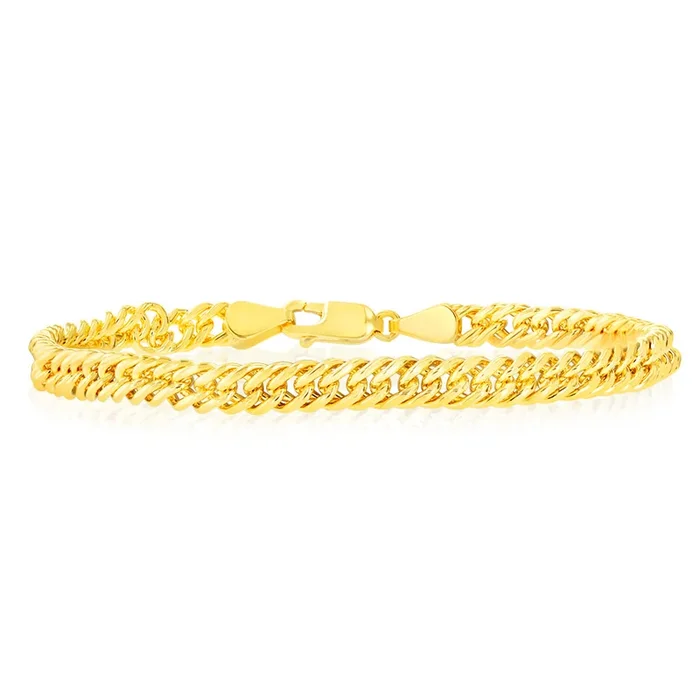 9ct Yellow Gold Silverfilled Double Concave 100 Gauge Curb 19cm Bracelet