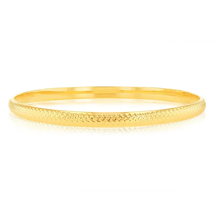 9ct Yellow Gold Silverfilled Fancy Half Round Patterned Bangle