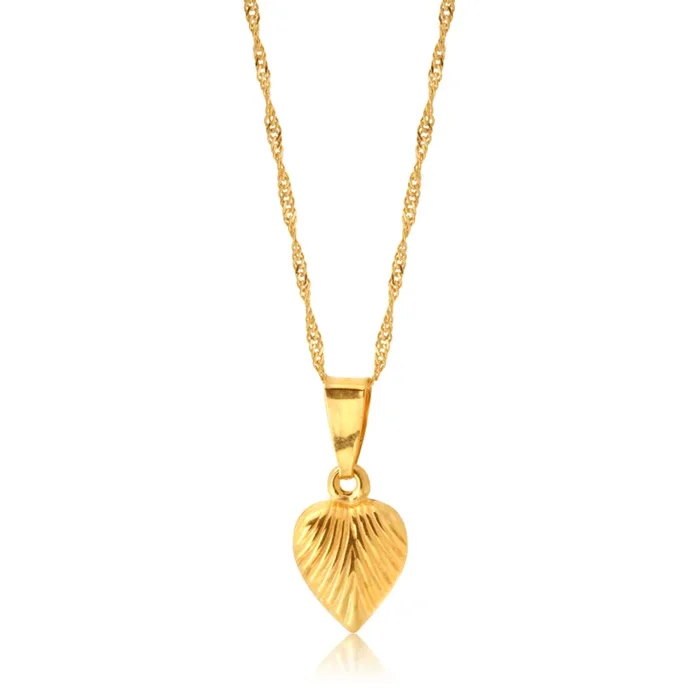 9ct Yellow Gold Silverfilled Heart Pendant on Chain 45cm