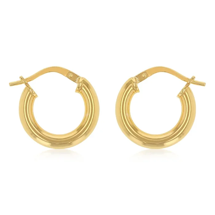9ct Yellow Gold Silverfilled Hollow 10mm Hoop Earrings