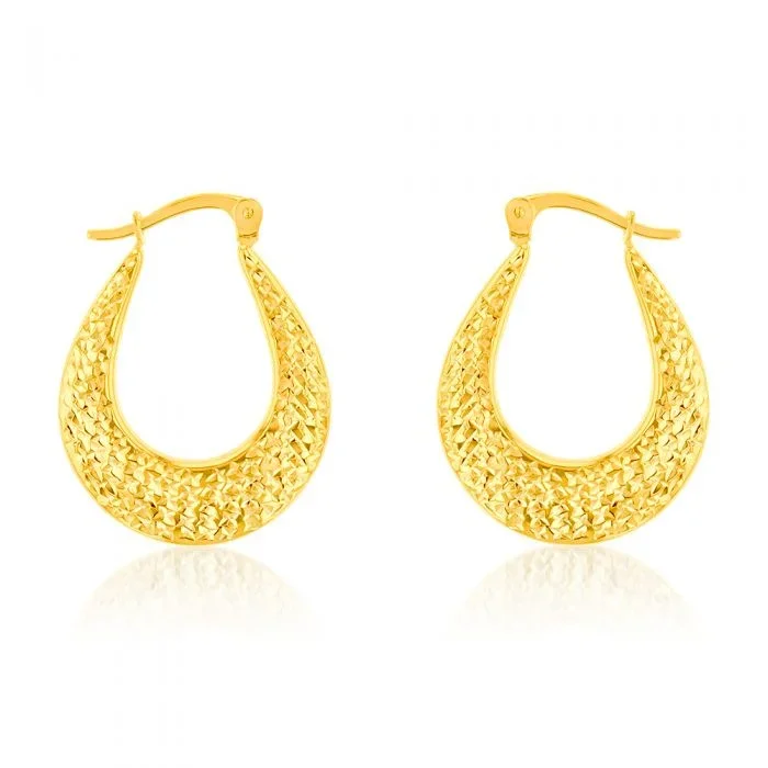 9ct Yellow Gold Silverfilled Patterned Creole Earrings