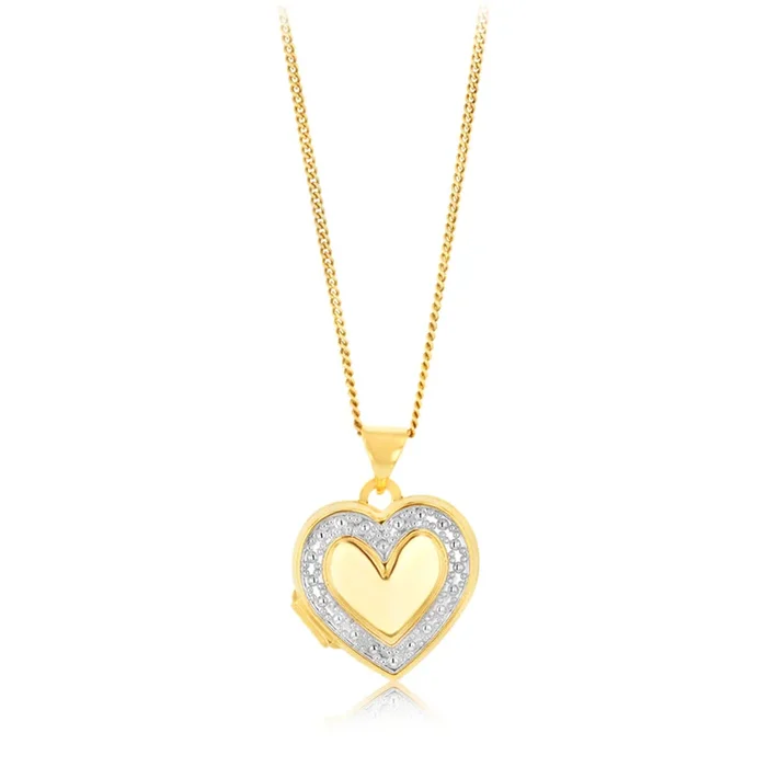 9ct Yellow Gold Silverfilled Patterned Heart Shaped Locket Pendant