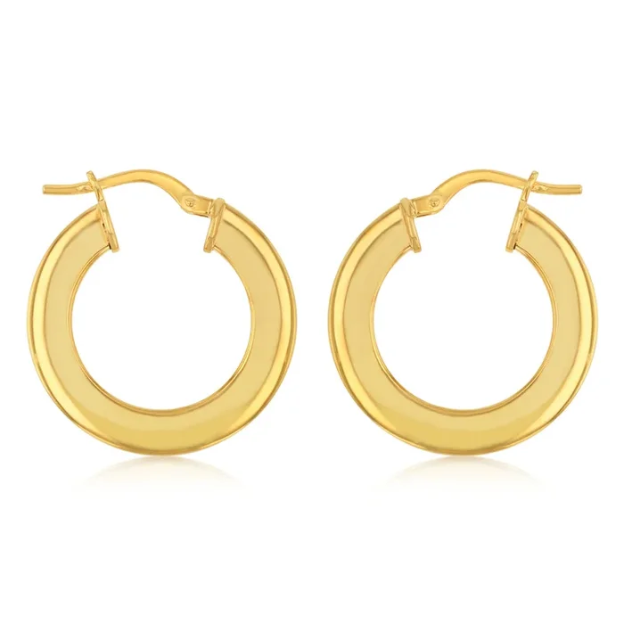 9ct Yellow Gold Silverfilled Polished Broad 15mm Hoop Earrings
