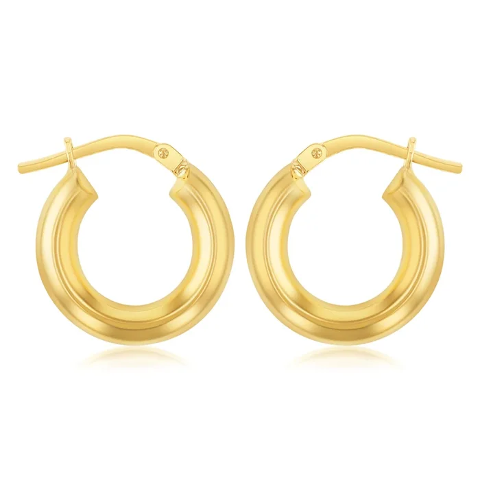 9ct Yellow Gold Silverfilled Polished Tube 15mm (External) Hoop Earrings
