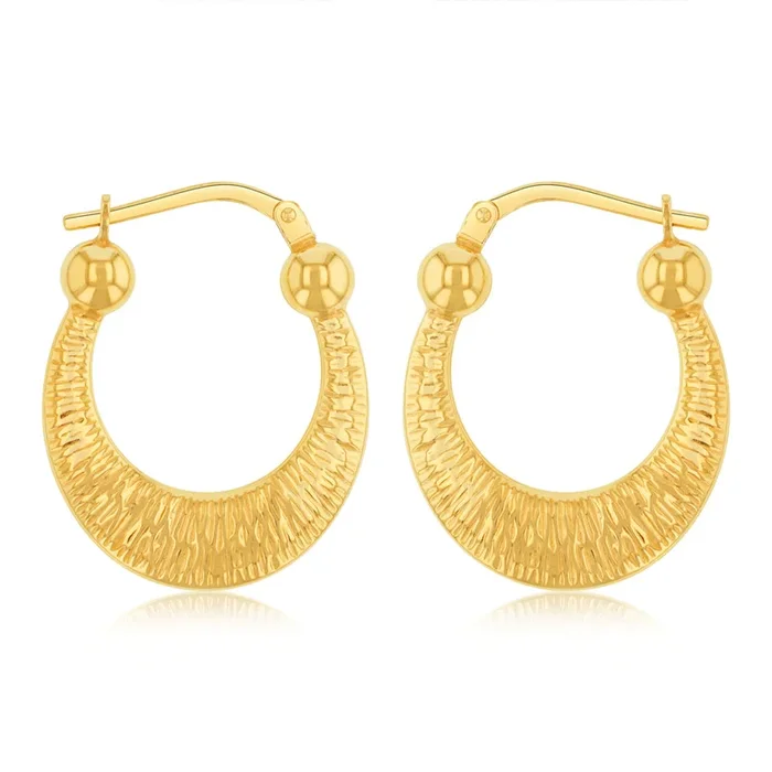 9ct Yellow Gold Silverfilled Textured Creole Hoop Earrings
